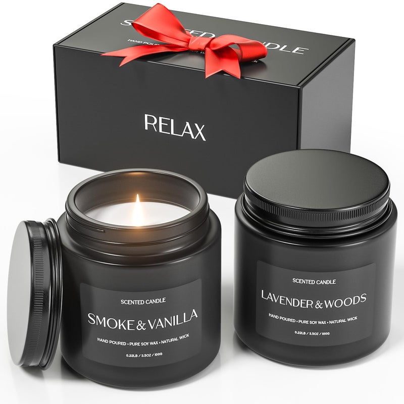 Waxcanpy Scented Candles for Men, Soy Candle Gift Set, Soy Candle Gifts for Men & Women, 2 Pack Aromatherapy Candle Gift Set for Relaxing, Stress Relief & Home Decor